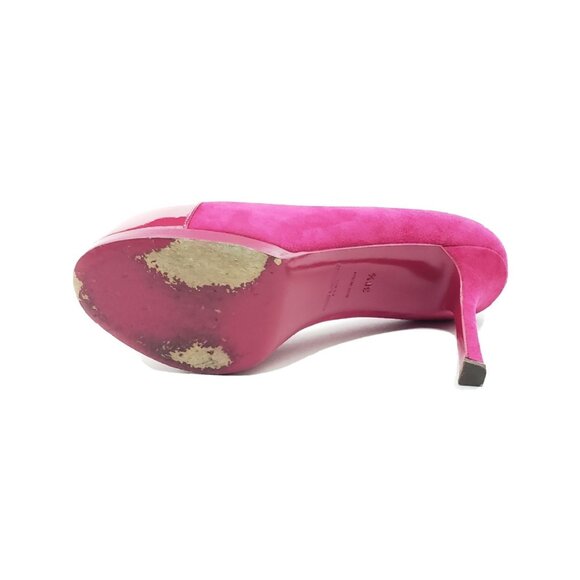 Yves Saint Laurent Tribtoo Platform Pumps Pink Suede Patent Cap Toe 36.5 US 6.5 - Picture 8 of 12